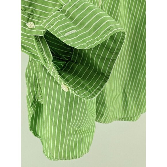 J Crew Tailored Fit Button Shirt Men's Large Green White Stripe Long Sleeve - Picture 7 of 8